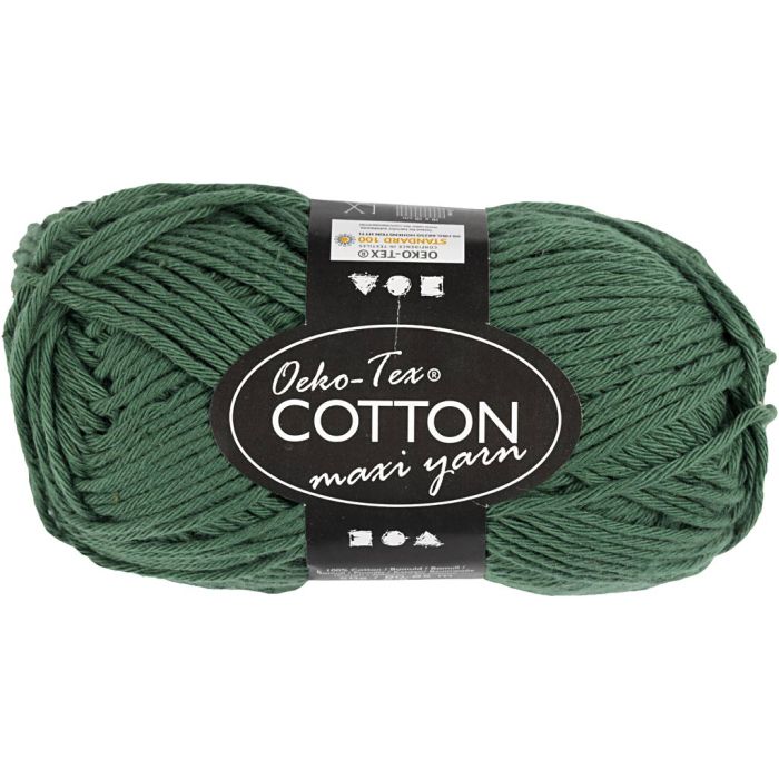 Pelote de fil de coton, dim. 8/8, L : 80-85 M, aiguille 4-4,5, vert foncé, 50 gr/ 1 boule