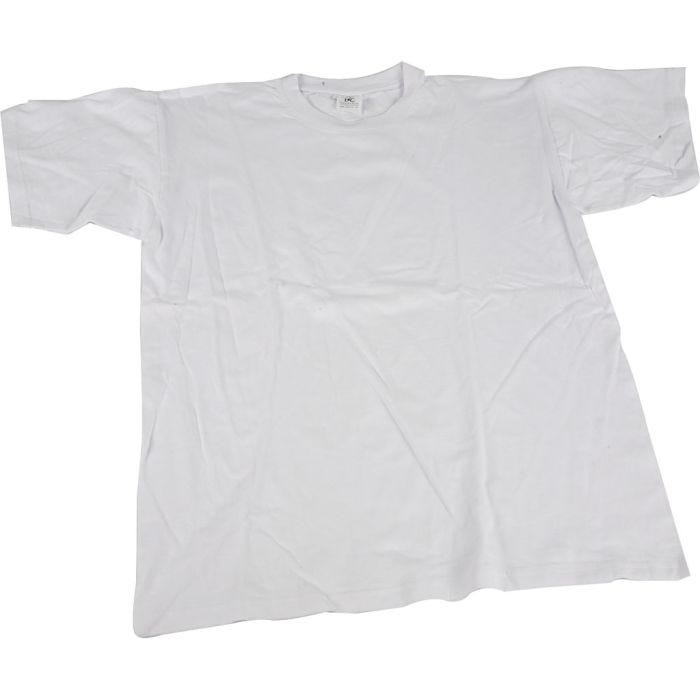 T-shirts, L : 36 cm, dim. 5-6 ans, col rond, 145 gr, blanc, 1 pièce