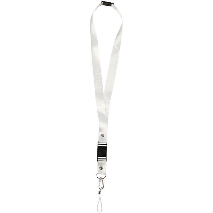 Lanières porte-clés, L : 53 cm, L : 2 cm, blanc, 5 pièces/ 1 Pq.