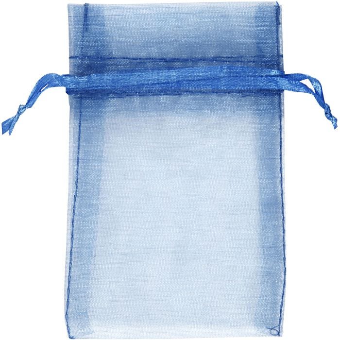 Sacs en organza, dim. 7x10 cm, bleu, 10 pièces/ 1 Pq.