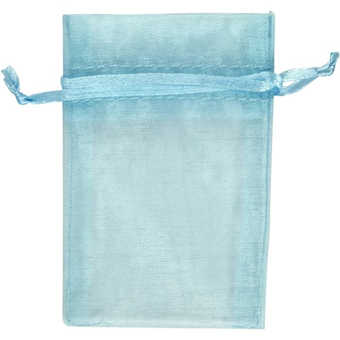 Sacs en organza, dim. 7x10 cm, bleu clair, 10 pièces/ 1 Pq.