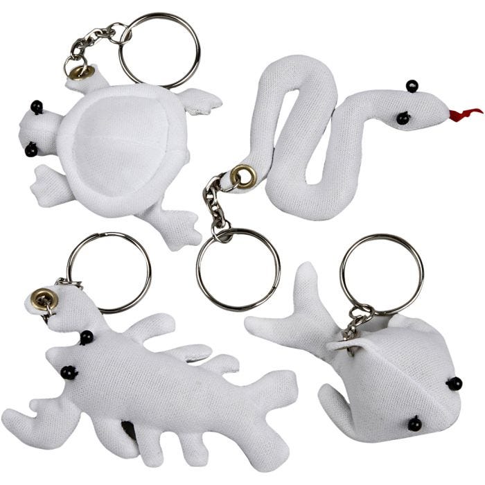 Figurines en tissu avec porte-clés, dim. 4-8 cm, blanc, 4 pièces/ 1 Pq.