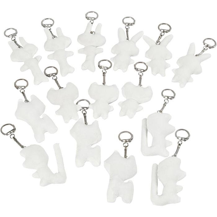 Figurines en tissu avec porte-clés, dim. 6-10 cm, blanc, 15 pièces/ 1 Pq.