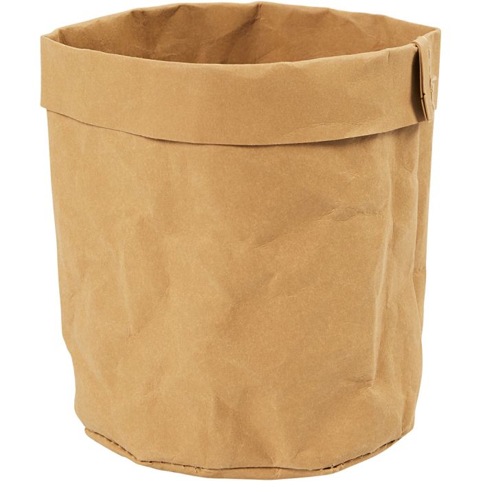 Sac de rangement en papier imitation cuir, H : 12 cm, d 11 cm, 350 gr, brun clair, 1 pièce