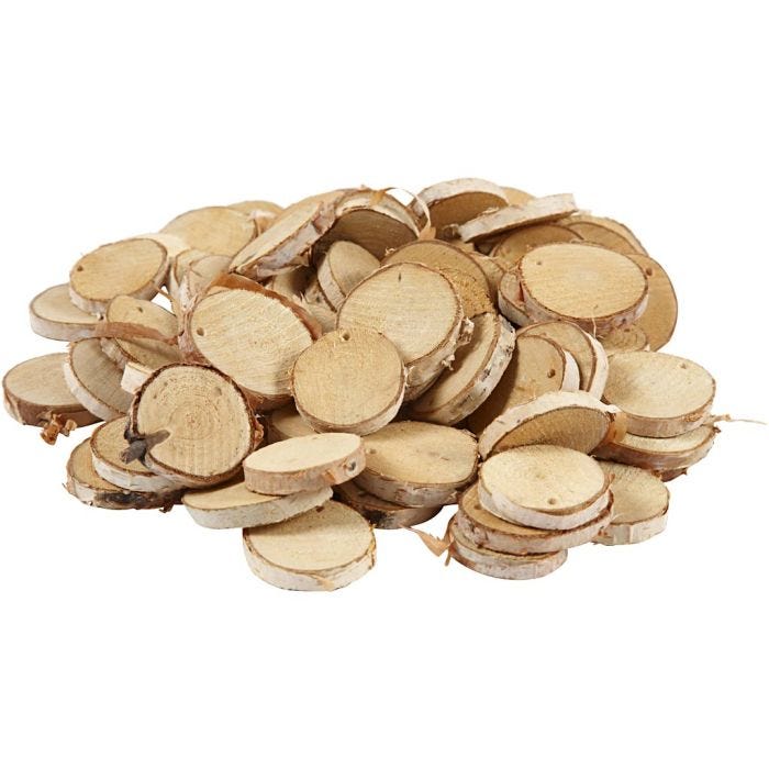 Disque en bois avec trou, d 35-45 mm, diamètre intérieur 4 mm, ép. 7 mm, 500 gr/ 1 Pq.
