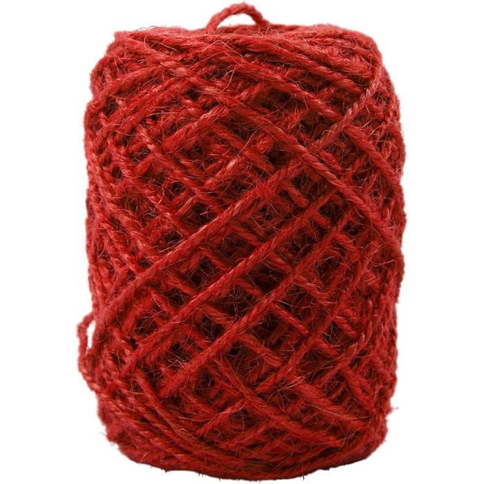 Chanvre naturel, ép. 1-2 mm, rouge, 150 m/ 1 rouleau