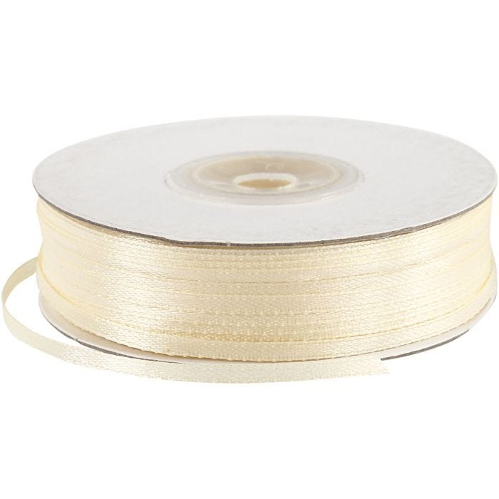 Ruban de satin, L: 3 mm, blanc cassé, 100 m/ 1 rouleau