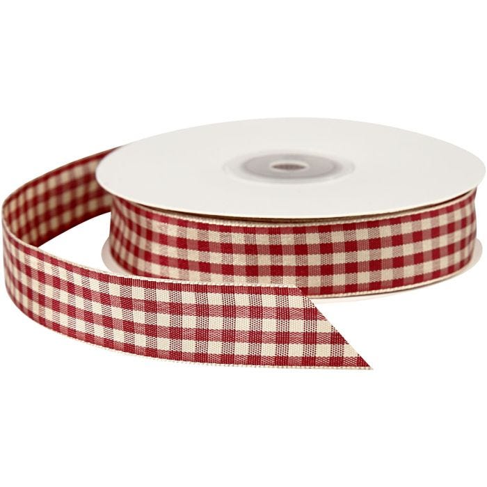 Ruban vichy, L : 20 mm, rouge/blanc antique, 25 m/ 1 rouleau