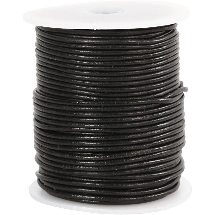 Cordon de cuir, ép. 2 mm, noir, 50 m/ 1 rouleau