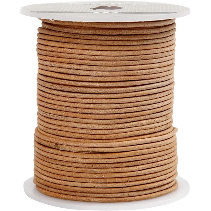 Cordon de cuir, ép. 2 mm, beige, 50 m/ 1 rouleau