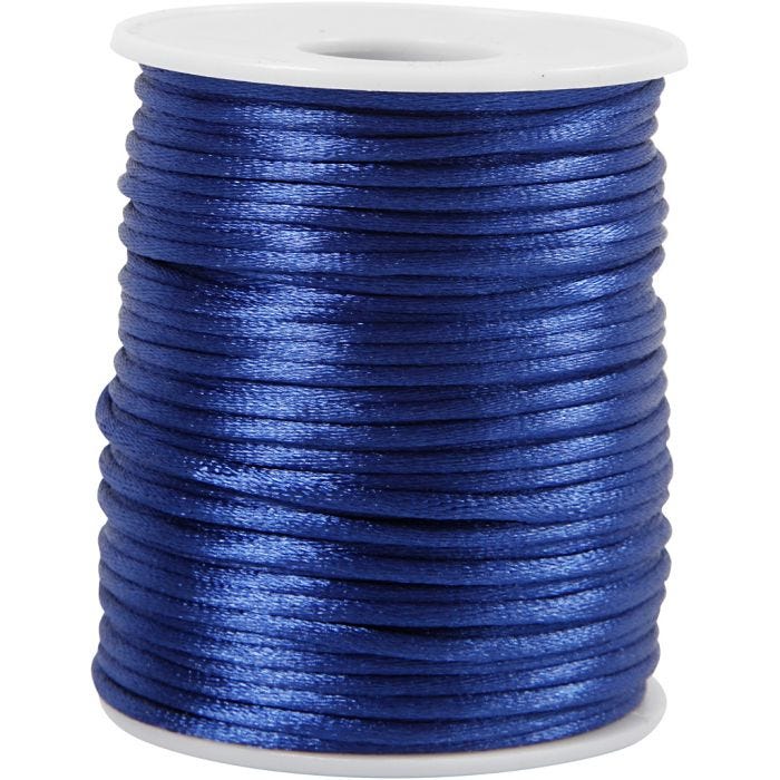 Cordon en satin, ép. 2 mm, bleu foncé, 50 m/ 1 rouleau