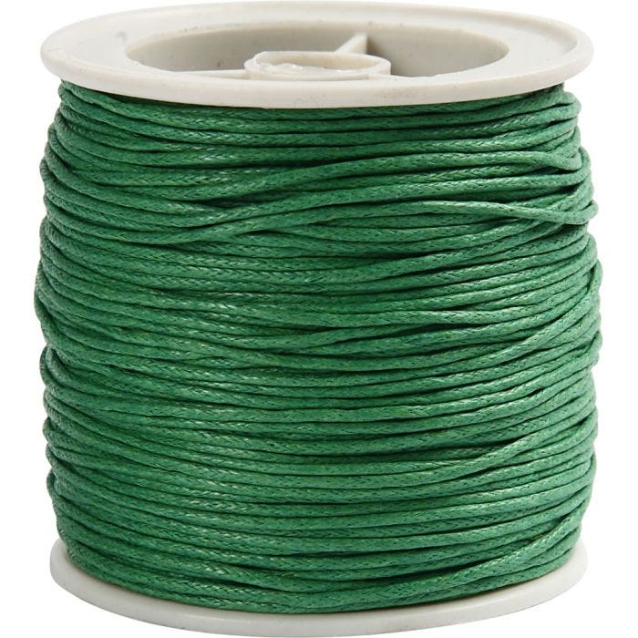 Ficelle de coton, ép. 1 mm, vert, 40 m/ 1 rouleau