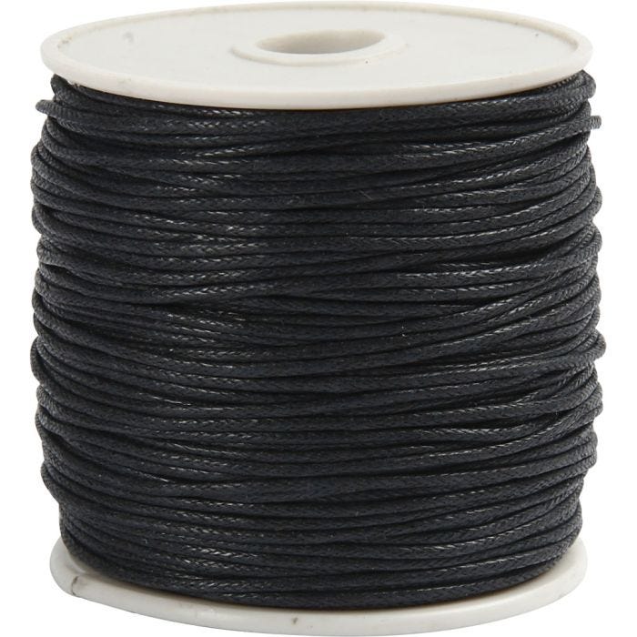 Ficelle de coton, ép. 1 mm, noir, 40 m/ 1 rouleau