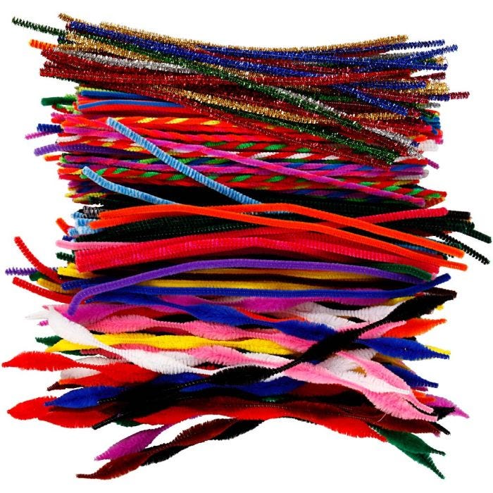 Fil chenille, L : 30,5 cm, ép. 4-6 mm, ass. de couleurs, 250 ass./ 1 Pq.