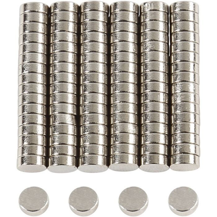 Aimant puissant ”NdFeB” , d 5 mm, ép. 2 mm, 100 pièces/ 1 Pq.