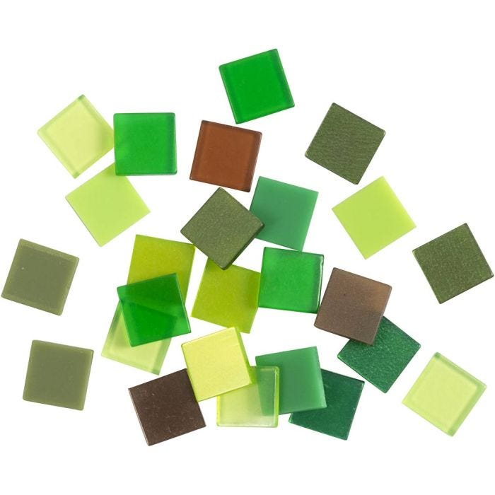 Mini-mosaïques, dim. 10x10 mm, ép. 2 mm, glitter vert, 25 gr/ 1 Pq.