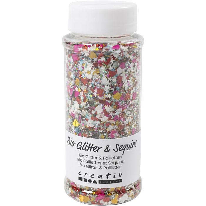 Paillettes &amp; sequins biodégradables, ass. de couleurs, 140 ml/ 1 boîte