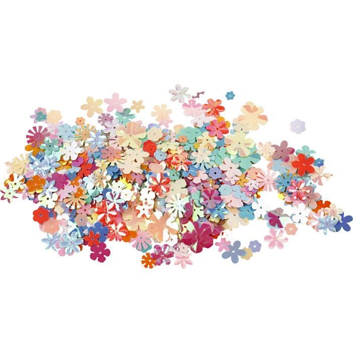 Sequins Paillettes, dim. 6-20 mm, couleurs pastel, 250 gr/ 1 Pq.