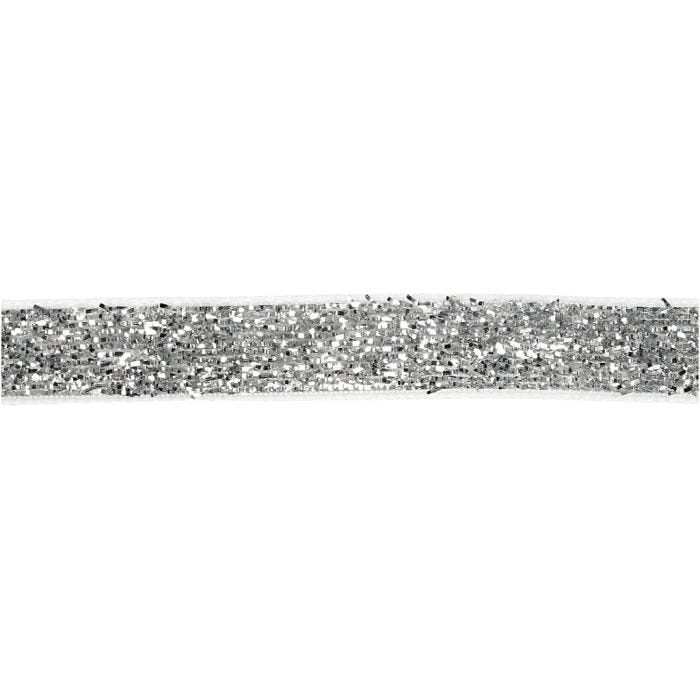 Ruban décoratif, L : 10 mm, argent, 5 m/ 1 rouleau