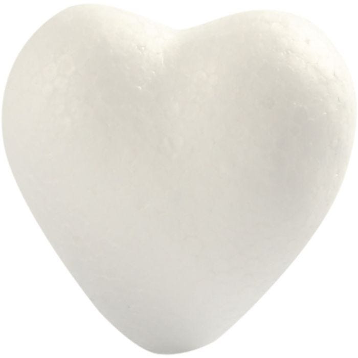 Coeurs en polystyrène, H : 6 cm, P: 3 cm, L : 6 cm, blanc, 5 pièces/ 1 Pq.
