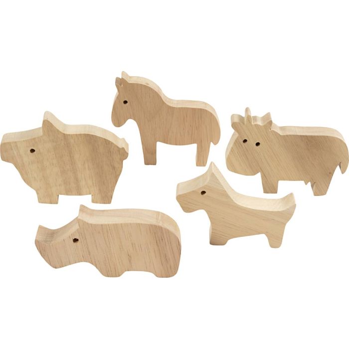 Animaux en bois, Ferme, H : 4,5-8,7 cm, ép. 2 cm, 10 pièces/ 1 Pq.