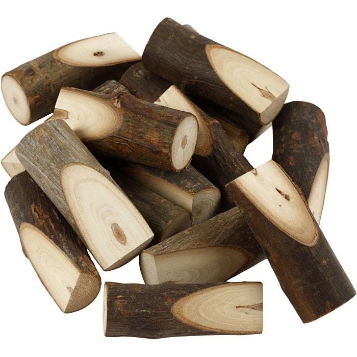 Bouts de bois décoratifs coupés en biais, H : 8 cm, d 2,5-3,5 cm, 15 pièces/ 1 Pq.