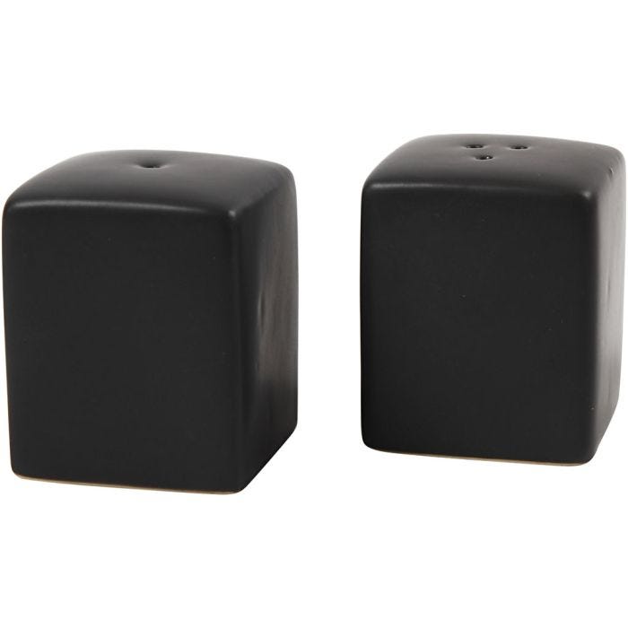 Set de sel et poivre, H : 6 cm, dim. 5x5 cm, mate, noir, 6 set/ 1 Pq.