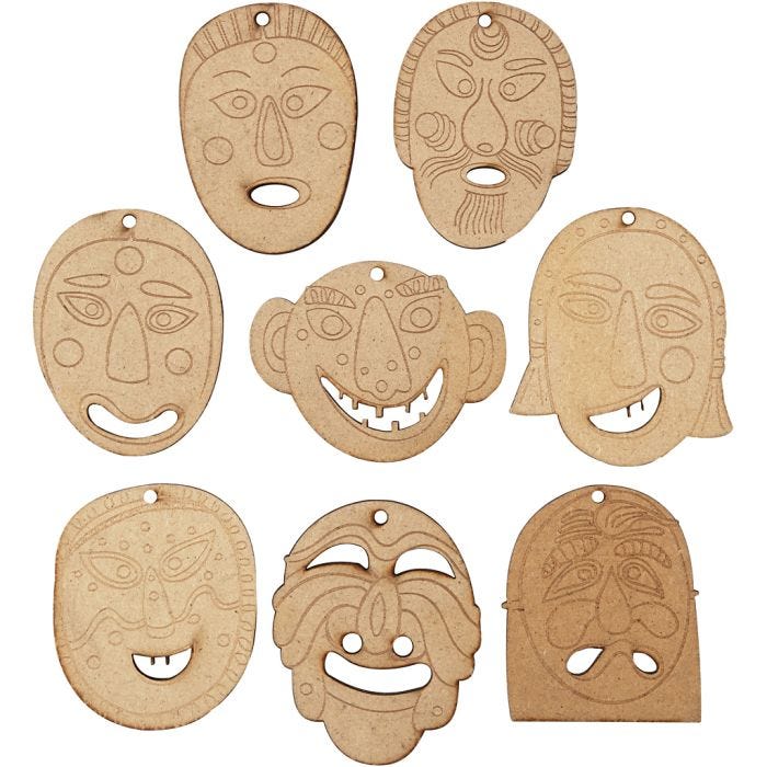 Masques, dim. 5,5-7 cm, ép. 4 mm, 24 pièces/ 1 Pq.