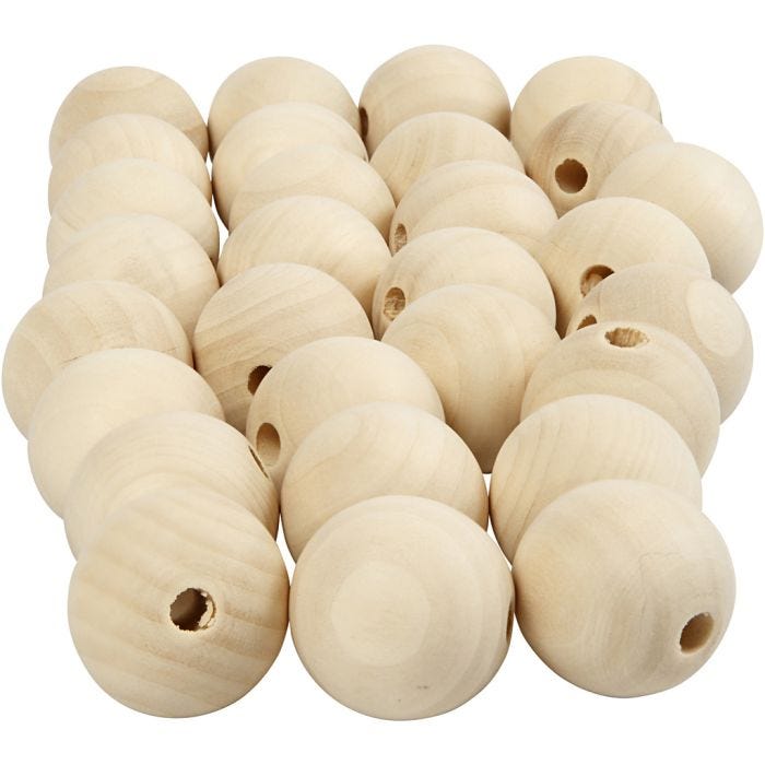 Perle en bois, d 25 mm, diamètre intérieur 4,5 mm, 100 pièces/ 1 Pq.