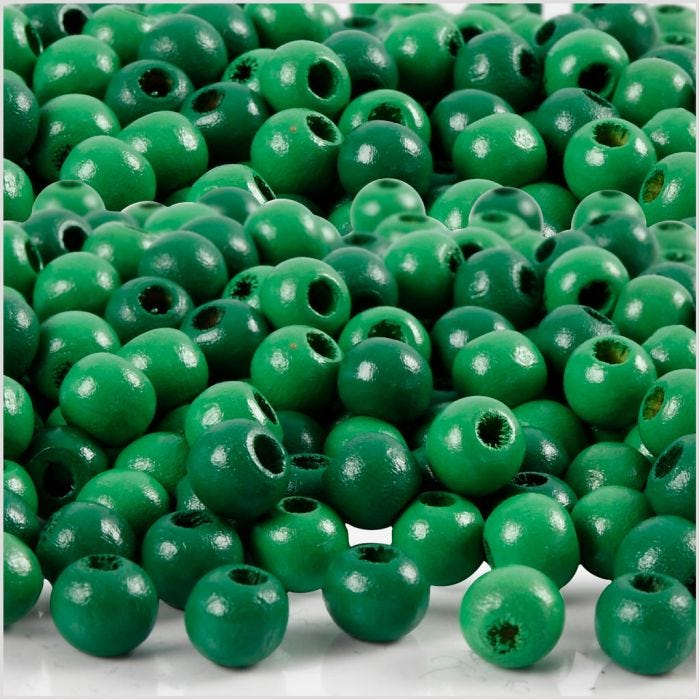 Perles en Bois, d 5 mm, diamètre intérieur 1,5 mm, vert, 6 gr/ 1 Pq.