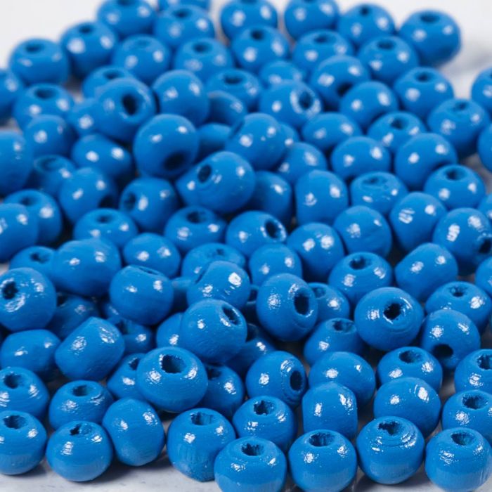 Perles en Bois, d 5 mm, diamètre intérieur 1,5 mm, ca. 150 pièce, bleu, 6 gr/ 1 Pq.