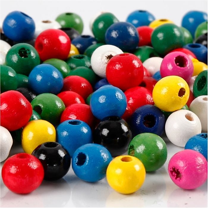 Mélange de perles en bois, d 8 mm, diamètre intérieur 2 mm, ass. de couleurs, 15 gr/ 1 Pq.