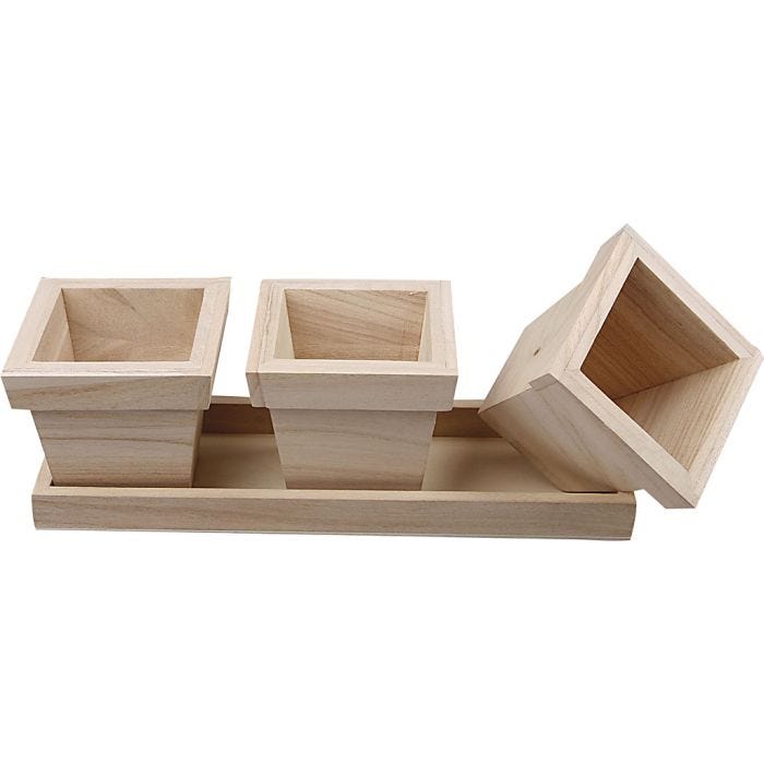 Mini-jardinière en bois, dim. 27x9x9 cm, 1 set