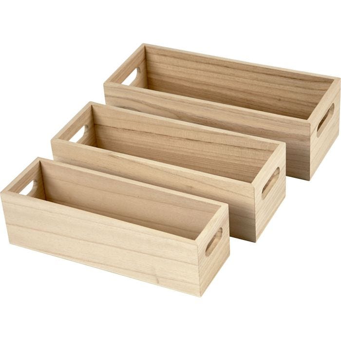 Bacs de rangement, H: 6,5-7,5 cm, L: 22+23,5+25 cm, L: 6,5+7,5+8,5 cm, 3 pièce/ 1 set