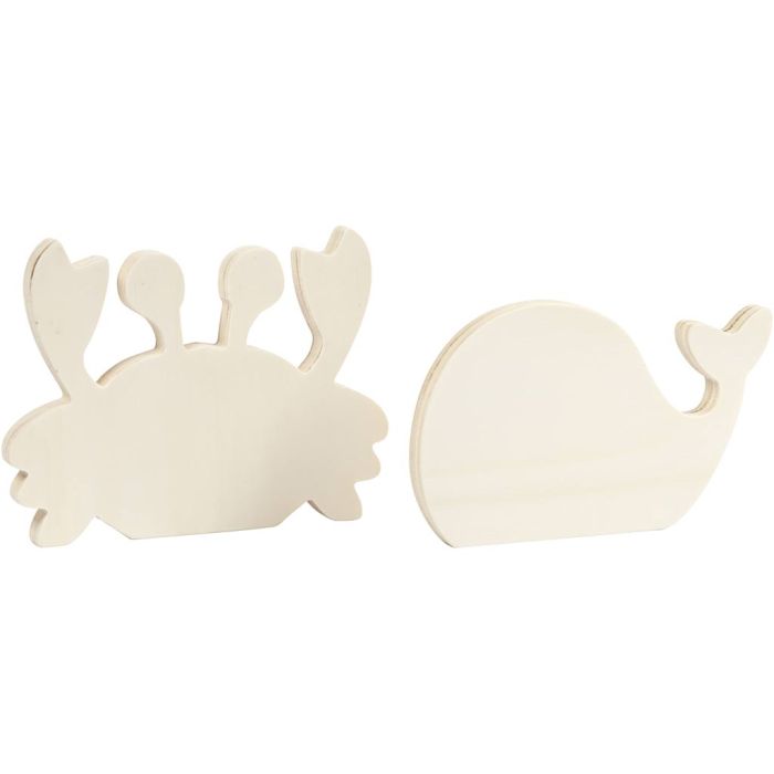 Figurines du monde marin, Crabe et baleine, H : 9,5-12 cm, L : 16 cm, ép. 1,2 cm, 2 pièces/ 1 Pq.
