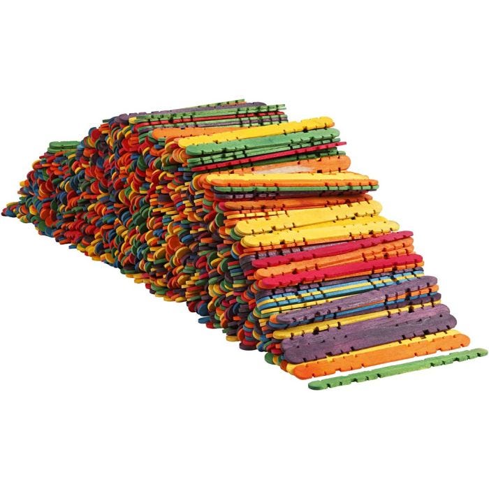 Bâtonnets de construction, L : 11,4 cm, L : 10 mm, ass. de couleurs, 1000 pièces/ 1 Pq.