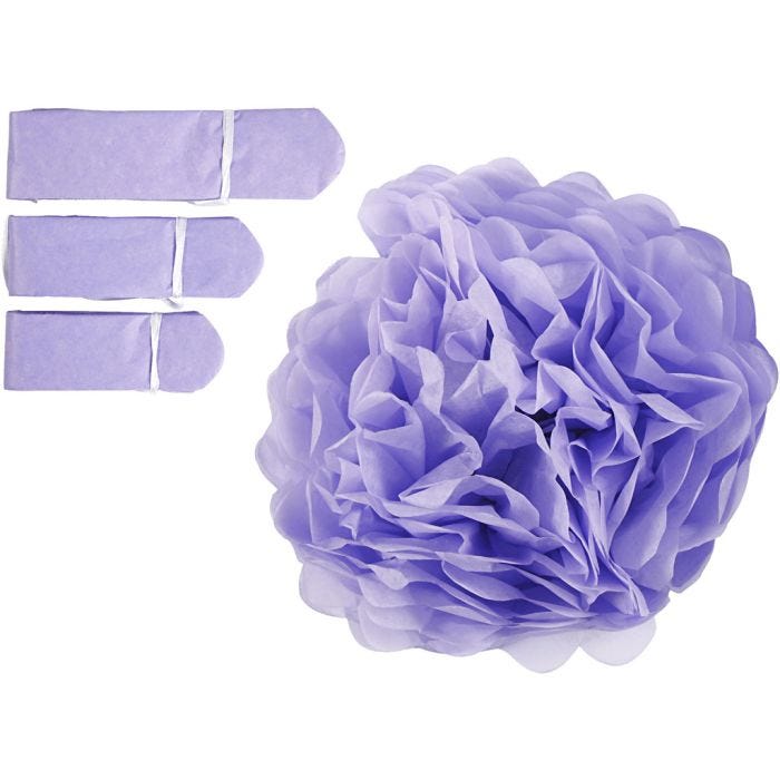 Pompons en papier, d 20+24+30 cm, 16 gr, violet, 3pièces/ 1 Pq.