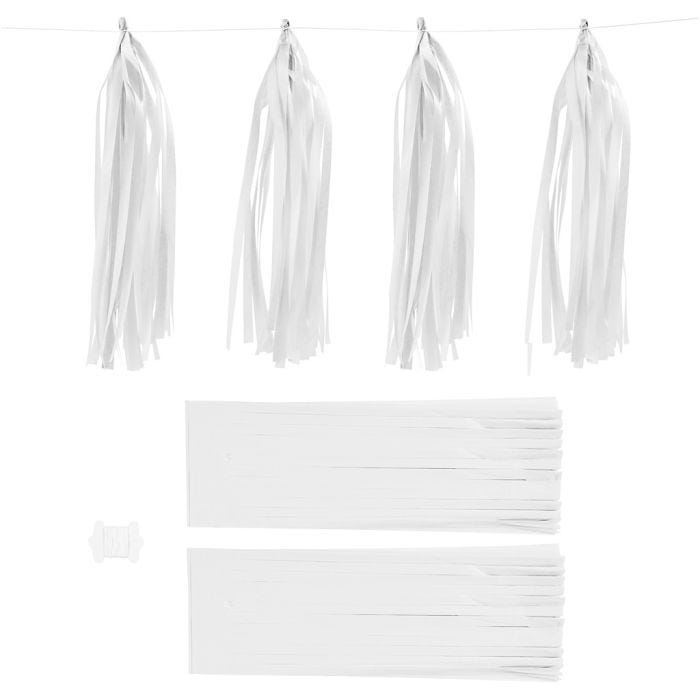 Pompons en papier, dim. 12x35 cm, 14 gr, blanc, 12 pièces/ 1 Pq.