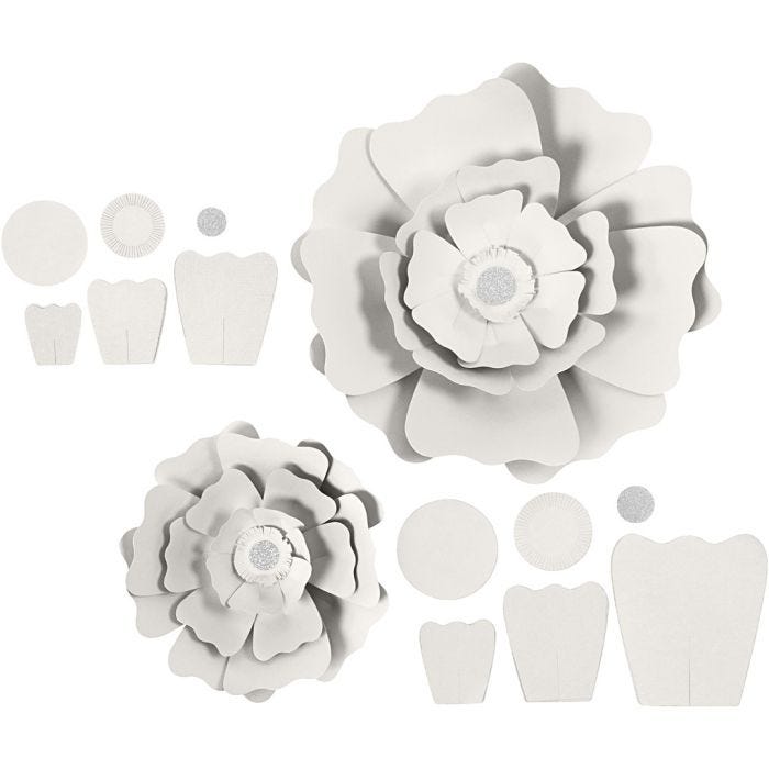 Fleurs en papier, d 15+25 cm, 230 gr, blanc, 2 pièces/ 1 Pq.