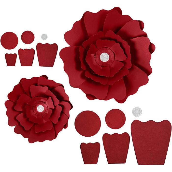 Fleurs en papier, d 15+25 cm, 230 gr, rouge, 2 pièces/ 1 Pq.
