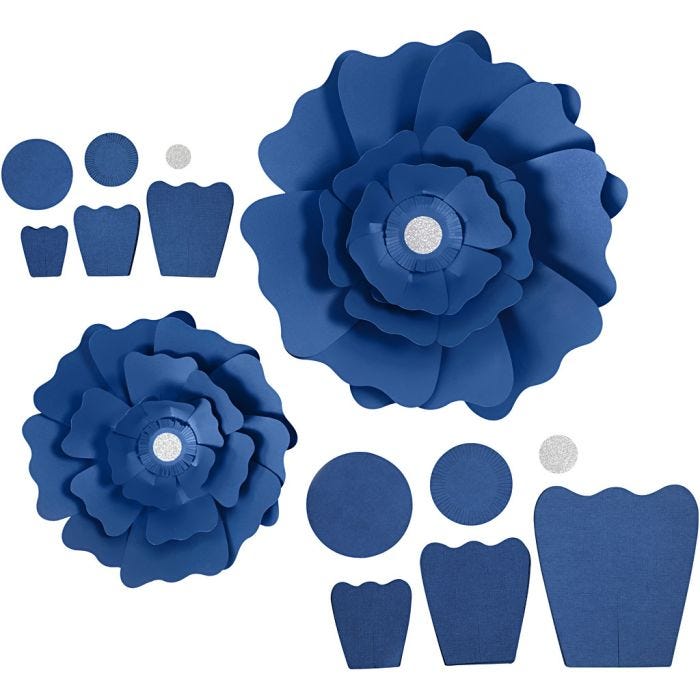 Fleurs en papier, d 15+25 cm, 230 gr, bleu, 2 pièces/ 1 Pq.