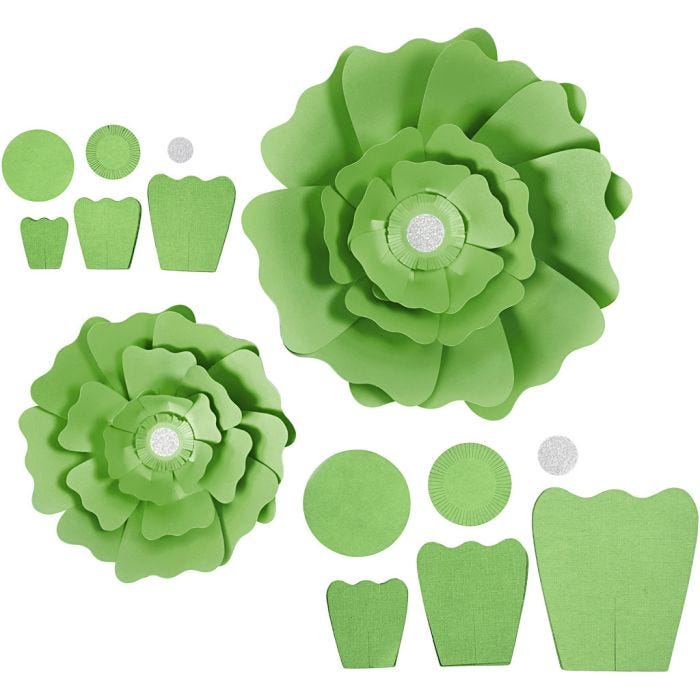 Fleurs en papier, d 15+25 cm, 230 gr, vert, 2 pièces/ 1 Pq.