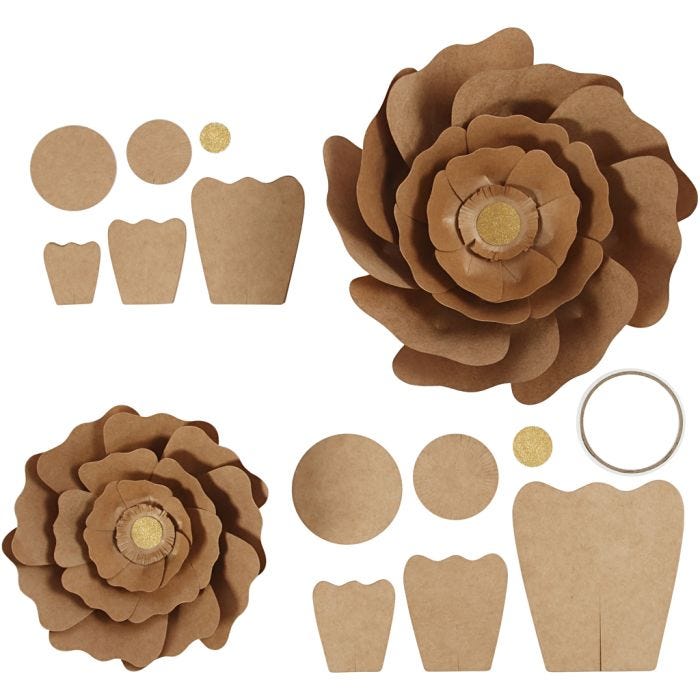 Fleurs en papier, d 15+25 cm, naturel, 2 pièces/ 1 Pq.