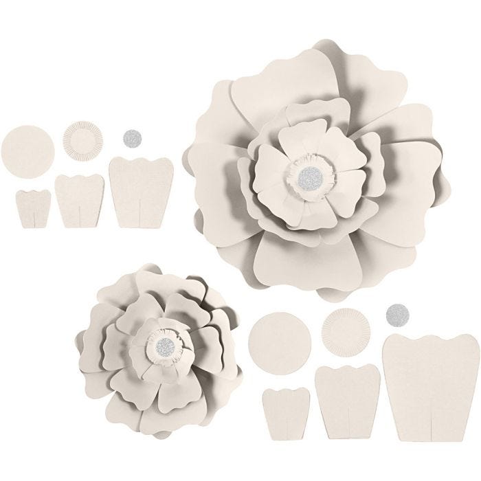 Fleurs en papier, d 15+25 cm, 230 gr, blanc cassé, 2 pièces/ 1 Pq.