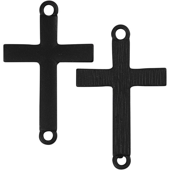 Croix, dim. 20x30 mm, diamètre intérieur 2 mm, noir, 4 pièces/ 1 Pq.