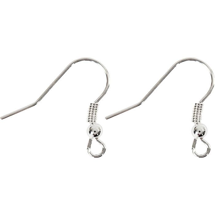 Crochet d’Oreille Français, L : 18 mm, argent, 10 pièces/ 1 Pq.