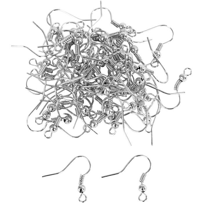 Crochet d’Oreille Français, L : 18 mm, argenté, 100 pièces/ 1 Pq.