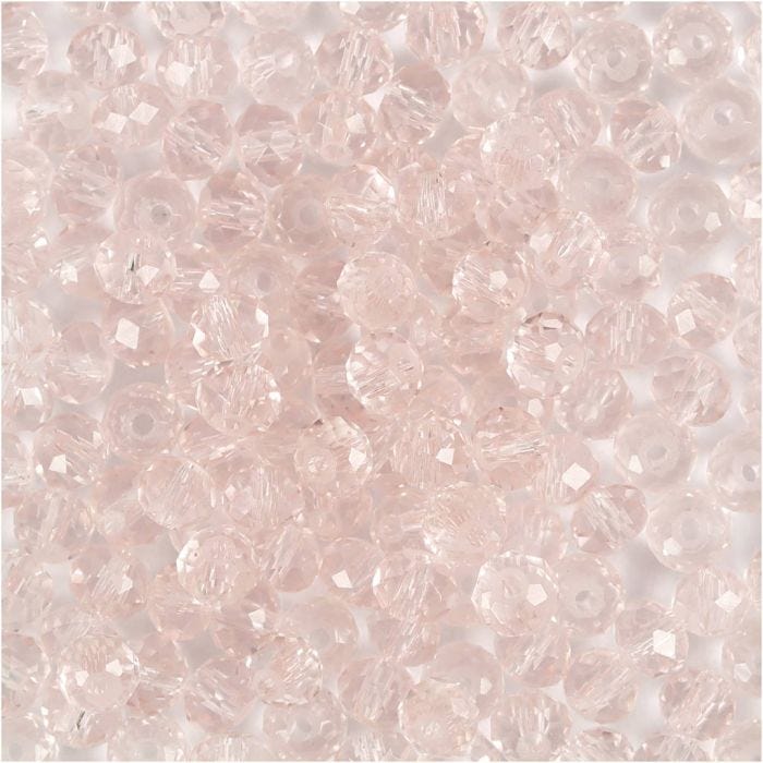 Perles à Facettes, d 4 mm, diamètre intérieur 1 mm, rose clair, 45 pièces/ 1 Pq.
