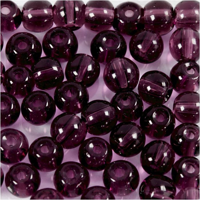 Perles en Verre, d 4 mm, diamètre intérieur 1 mm, violet, 45 pièces/ 1 Pq.
