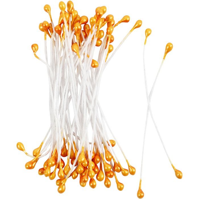 Étamines de Fleurs, L : 6,4 cm, d 2 mm, orange métallique, 100 pièces/ 1 Pq.